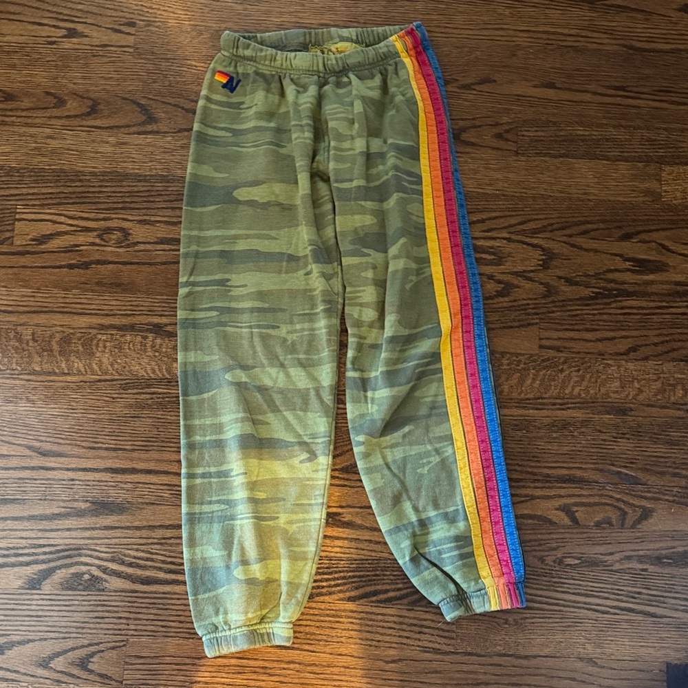Aviator Nation Camouflage Joggers with Rainbow Stripe